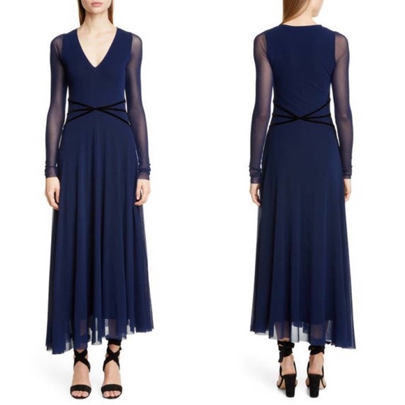 Fuzzi Velvet Long Sleeve Asymmetrical Maxi Dress